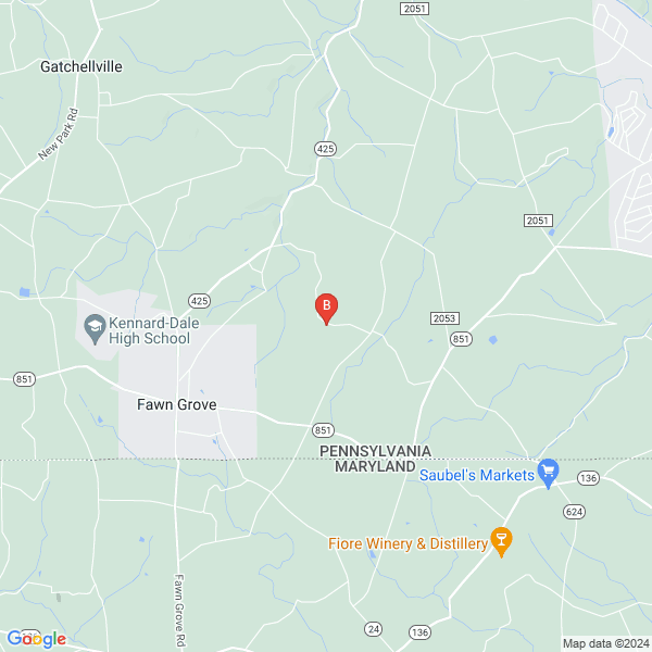 Roland Morin Art Studio location map: 520 Torbert Rd., Fawn Grove, Pennsylvania